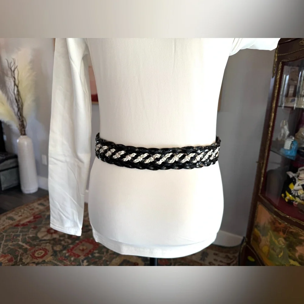 Nine West Black and White Braided Belt